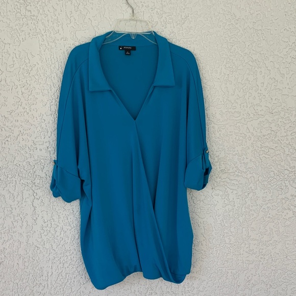 Alfani Tops - Alfani Blue/ turquoise Women's Blouse with Roll-Tab Sleeves size XL